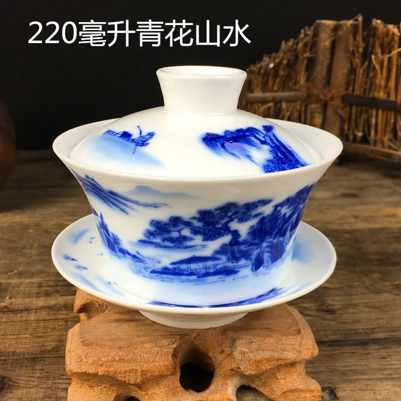 Chinese Hand Painted Tea Set, Tureen Dehua, White Porcelain Gaiwan, High Quality, 220ml, Hot Sale