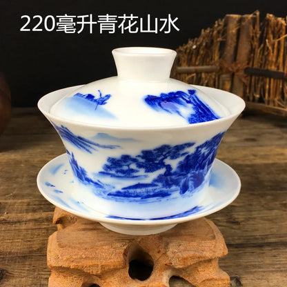 Chinese Hand Painted Tea Set, Tureen Dehua, White Porcelain Gaiwan, High Quality, 220ml, Hot Sale