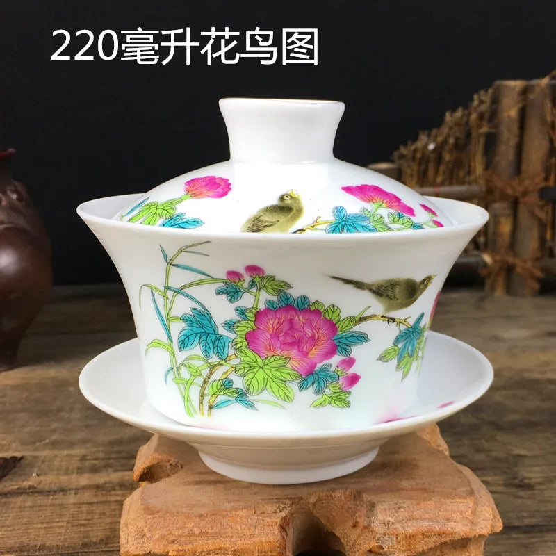 Chinese Hand Painted Tea Set, Tureen Dehua, White Porcelain Gaiwan, High Quality, 220ml, Hot Sale