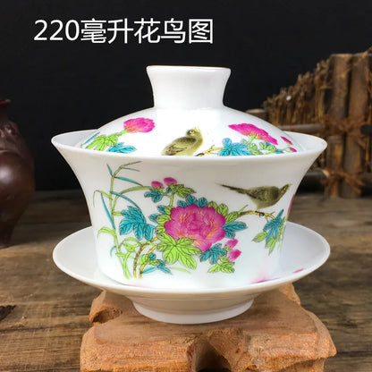 Chinese Hand Painted Tea Set, Tureen Dehua, White Porcelain Gaiwan, High Quality, 220ml, Hot Sale