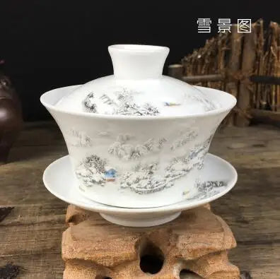 Chinese Hand Painted Tea Set, Tureen Dehua, White Porcelain Gaiwan, High Quality, 220ml, Hot Sale