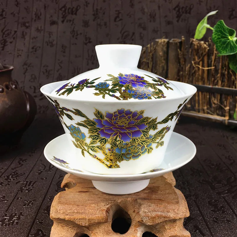 Chinese Hand Painted Tureen Teacup, Color Changing Pattern Gaiwan, High Quality, Teaset Cup, Large, New Arrival, 350ml