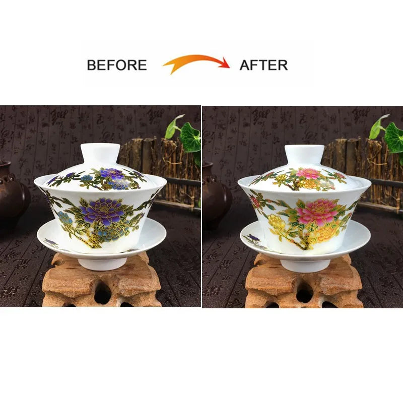 Chinese Hand Painted Tureen Teacup, Color Changing Pattern Gaiwan, High Quality, Teaset Cup, Large, New Arrival, 350ml