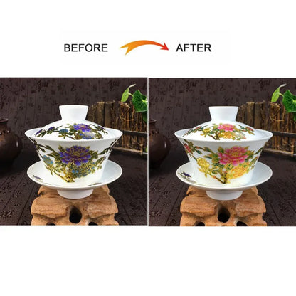 Chinese Hand Painted Tureen Teacup, Color Changing Pattern Gaiwan, High Quality, Teaset Cup, Large, New Arrival, 350ml