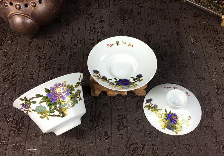 Chinese Hand Painted Tureen Teacup, Color Changing Pattern Gaiwan, High Quality, Teaset Cup, Large, New Arrival, 350ml