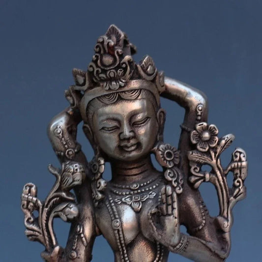 Chinese Handmade Exquisite Copper-Nickel Alloy Tibetan Buddha Statue