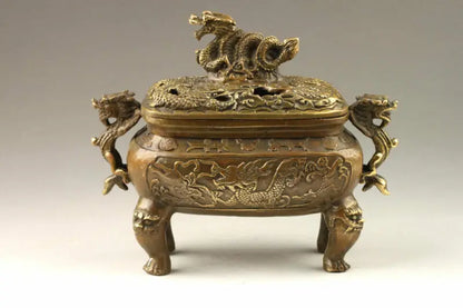 Chinese Handmade Exquisite Vivid Dragons Bronze Incense Burner