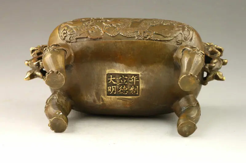 Chinese Handmade Exquisite Vivid Dragons Bronze Incense Burner