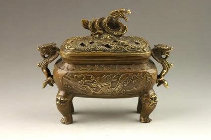Chinese Handmade Exquisite Vivid Dragons Bronze Incense Burner