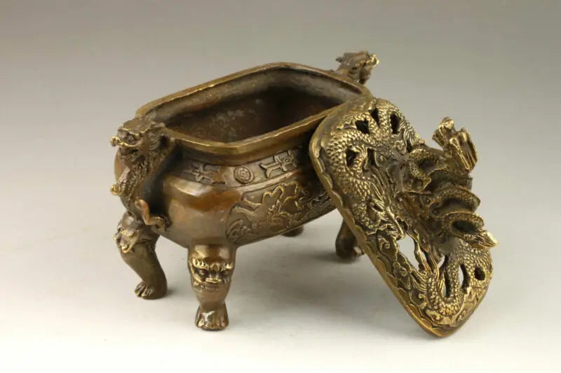 Chinese Handmade Exquisite Vivid Dragons Bronze Incense Burner