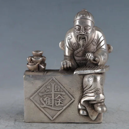 Chinese Handwork Tibetan Silver Shopkeeper Figurines Statues