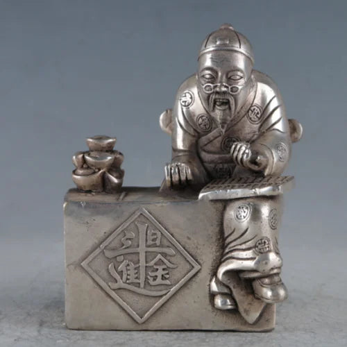 Chinese Handwork Tibetan Silver Shopkeeper Figurines Statues