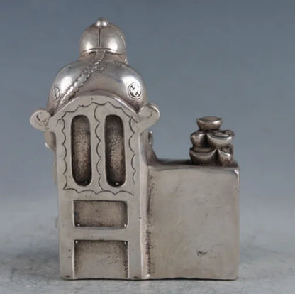 Chinese Handwork Tibetan Silver Shopkeeper Figurines Statues
