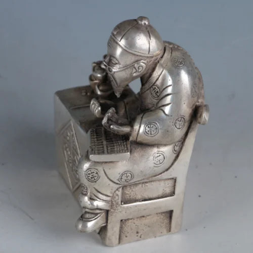 Chinese Handwork Tibetan Silver Shopkeeper Figurines Statues