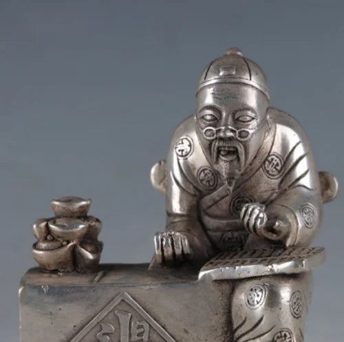 Chinese Handwork Tibetan Silver Shopkeeper Figurines Statues