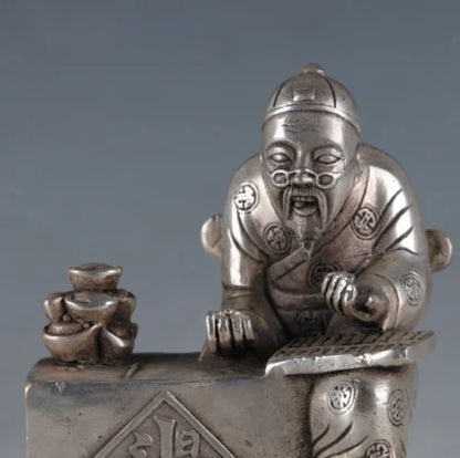 Chinese Handwork Tibetan Silver Shopkeeper Figurines Statues