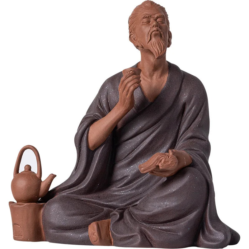 Chinese Historical Figures Statue Ceramic, Purple Sand Craft sculpture  , Home Room, office, Tea Set Decoration Accessories