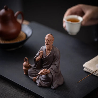 Chinese Historical Figures Statue Ceramic, Purple Sand Craft sculpture  , Home Room, office, Tea Set Decoration Accessories