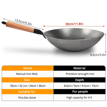 Chinese Iron Wok Handmade Forging Pot Uncoated Cookware Durable Iron Woks Gas Pot Cookware