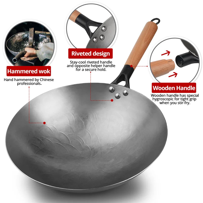 Chinese Iron Wok Handmade Forging Pot Uncoated Cookware Durable Iron Woks Gas Pot Cookware
