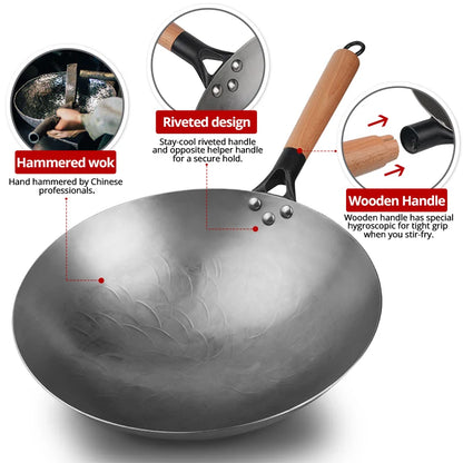 Chinese Iron Wok Handmade Forging Pot Uncoated Cookware Durable Iron Woks Gas Pot Cookware