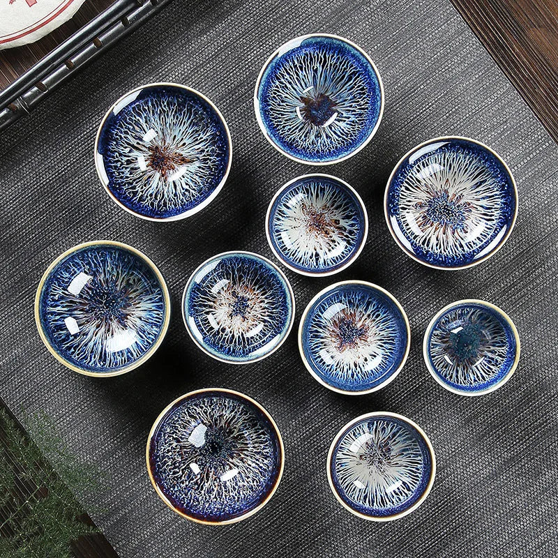 Chinese Jian kiln tea bowl with oilspot glaze Small Tenmoku Tea Cup Natural Ceramic High Temporature Fired Eco-friendly
