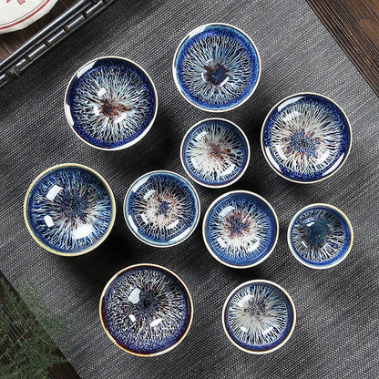 Chinese Jian kiln tea bowl with oilspot glaze Small Tenmoku Tea Cup Natural Ceramic High Temporature Fired Eco-friendly