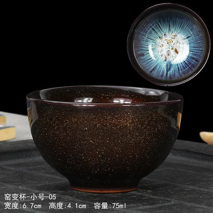 Chinese Jian kiln tea bowl with oilspot glaze Small Tenmoku Tea Cup Natural Ceramic High Temporature Fired Eco-friendly