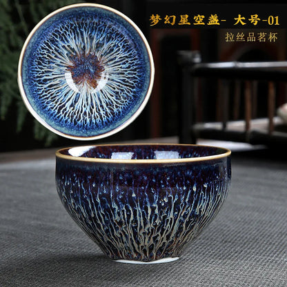 Chinese Jian kiln tea bowl with oilspot glaze Small Tenmoku Tea Cup Natural Ceramic High Temporature Fired Eco-friendly