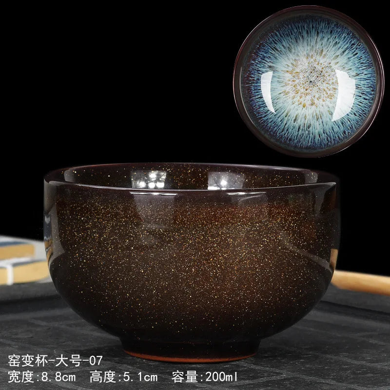 Chinese Jian kiln tea bowl with oilspot glaze Small Tenmoku Tea Cup Natural Ceramic High Temporature Fired Eco-friendly