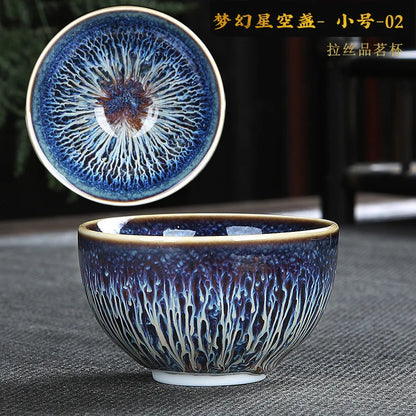 Chinese Jian kiln tea bowl with oilspot glaze Small Tenmoku Tea Cup Natural Ceramic High Temporature Fired Eco-friendly