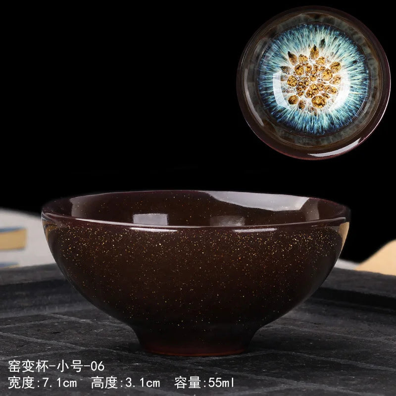 Chinese Jian kiln tea bowl with oilspot glaze Small Tenmoku Tea Cup Natural Ceramic High Temporature Fired Eco-friendly