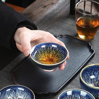 Chinese Jian kiln tea bowl with oilspot glaze Small Tenmoku Tea Cup Natural Ceramic High Temporature Fired Eco-friendly