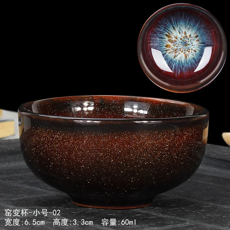 Chinese Jian kiln tea bowl with oilspot glaze Small Tenmoku Tea Cup Natural Ceramic High Temporature Fired Eco-friendly