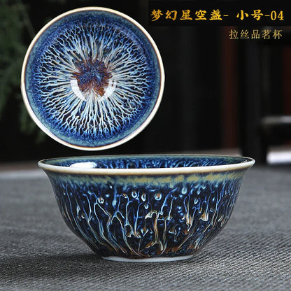 Chinese Jian kiln tea bowl with oilspot glaze Small Tenmoku Tea Cup Natural Ceramic High Temporature Fired Eco-friendly