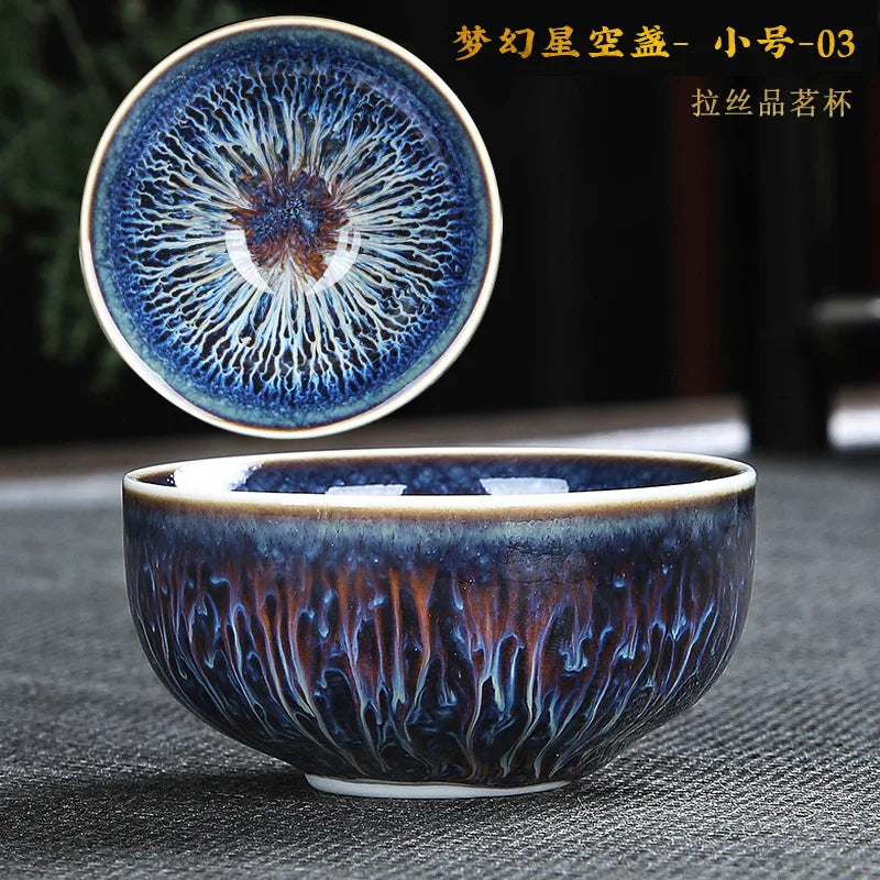 Chinese Jian kiln tea bowl with oilspot glaze Small Tenmoku Tea Cup Natural Ceramic High Temporature Fired Eco-friendly