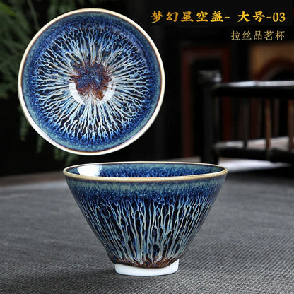 Chinese Jian kiln tea bowl with oilspot glaze Small Tenmoku Tea Cup Natural Ceramic High Temporature Fired Eco-friendly