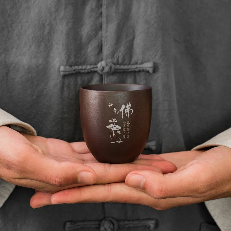 Chinese Jian kiln tea bowl with oilspot glaze Small Tenmoku Tea Cup Natural Ceramic High Temporature Fired Eco-friendly