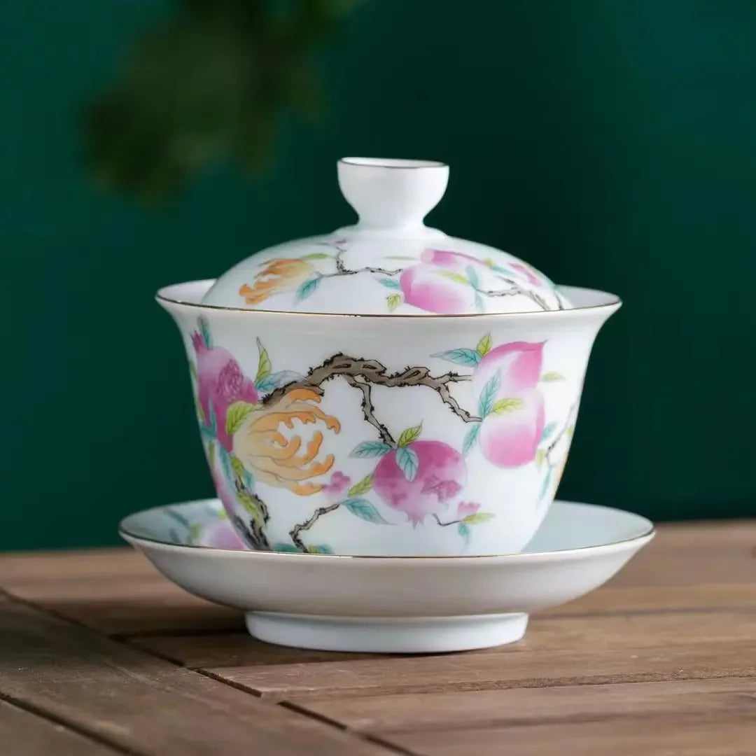 Chinese Jingdezhen Ceramic Gaiwan Tea Cups On-glazed Teaware Home Decor Porcelanas Kung Fu Tea Cup Set Tea Tureen
