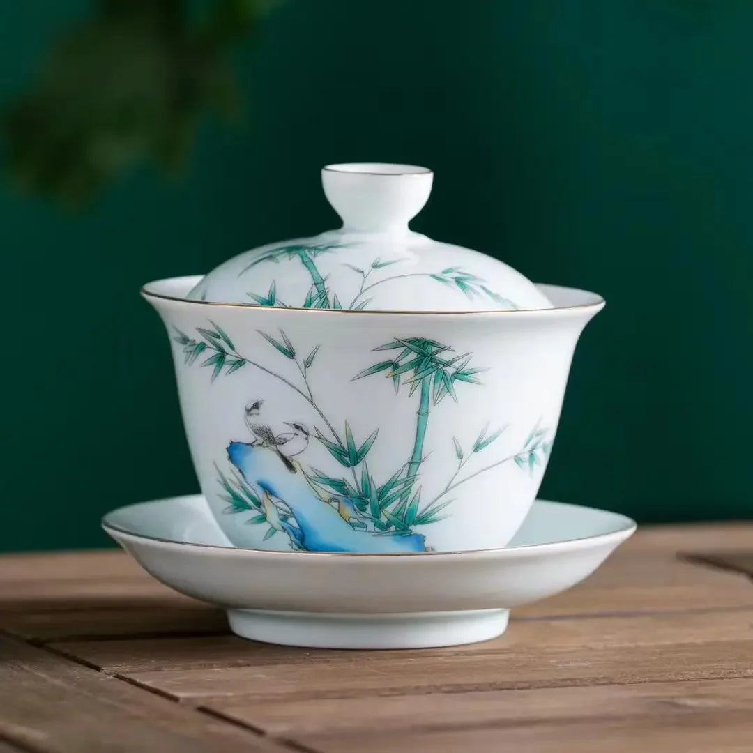 Chinese Jingdezhen Ceramic Gaiwan Tea Cups On-glazed Teaware Home Decor Porcelanas Kung Fu Tea Cup Set Tea Tureen