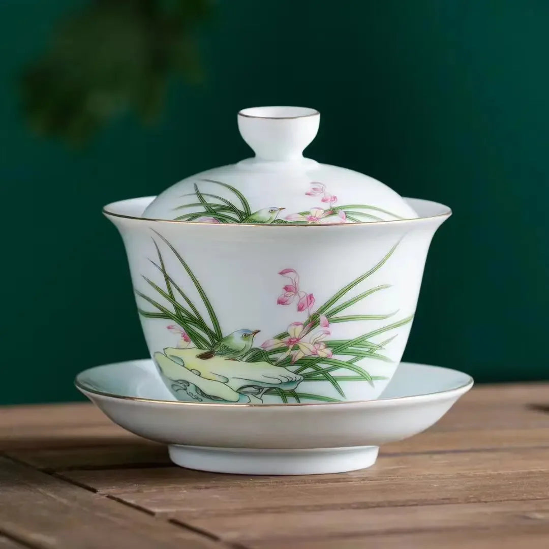 Chinese Jingdezhen Ceramic Gaiwan Tea Cups On-glazed Teaware Home Decor Porcelanas Kung Fu Tea Cup Set Tea Tureen