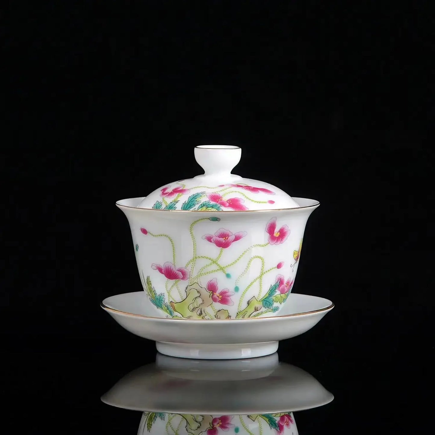 Chinese Jingdezhen Ceramic Gaiwan Tea Cups On-glazed Teaware Home Decor Porcelanas Kung Fu Tea Cup Set Tea Tureen