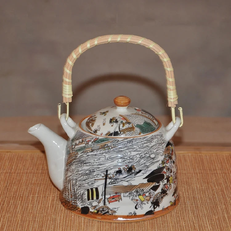 Chinese Jingdezhen ceramic cold water kettle 1L nostalgic teapot with filter beam high temperature Ceramic cold water bottle