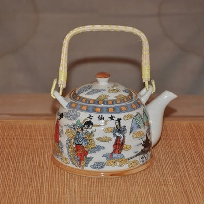 Chinese Jingdezhen ceramic cold water kettle 1L nostalgic teapot with filter beam high temperature Ceramic cold water bottle