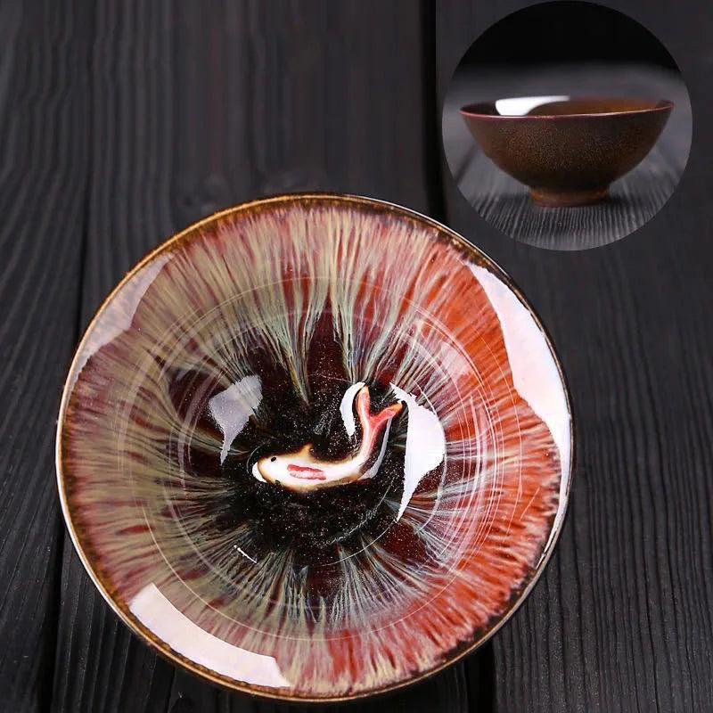 Chinese Kiln Change Ceramic Jianzhan Tea Cup Retro Temmoku Glaze Teacup Blue Pottery Tea Bowl Home Teaware Master Cups Wholesale