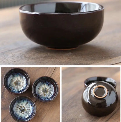 Chinese Kiln Change Ceramic Jianzhan Tea Cup Retro Temmoku Glaze Teacup Blue Pottery Tea Bowl Home Teaware Master Cups Wholesale