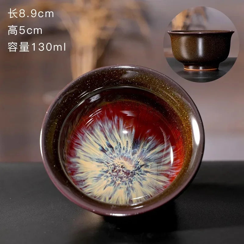 Chinese Kiln Change Ceramic Jianzhan Tea Cup Retro Temmoku Glaze Teacup Blue Pottery Tea Bowl Home Teaware Master Cups Wholesale