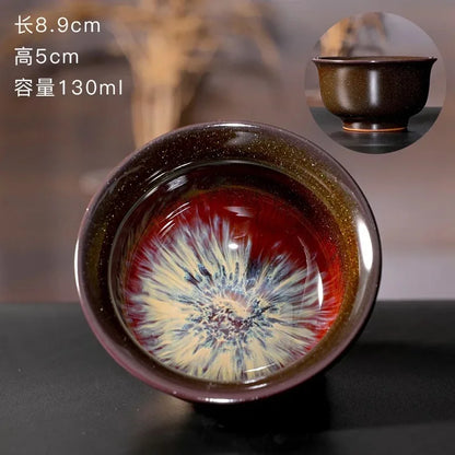 Chinese Kiln Change Ceramic Jianzhan Tea Cup Retro Temmoku Glaze Teacup Blue Pottery Tea Bowl Home Teaware Master Cups Wholesale