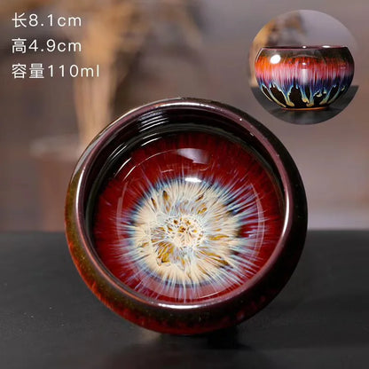 Chinese Kiln Change Ceramic Jianzhan Tea Cup Retro Temmoku Glaze Teacup Blue Pottery Tea Bowl Home Teaware Master Cups Wholesale