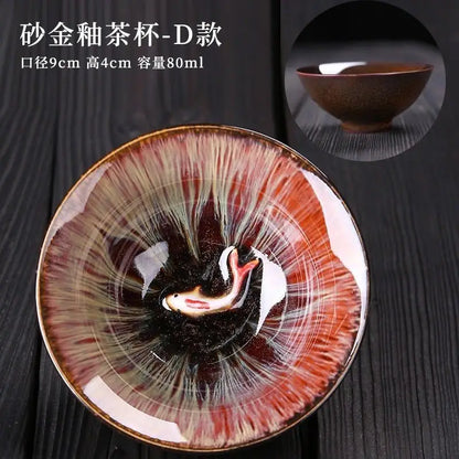 Chinese Kiln Change Ceramic Jianzhan Tea Cup Retro Temmoku Glaze Teacup Blue Pottery Tea Bowl Home Teaware Master Cups Wholesale